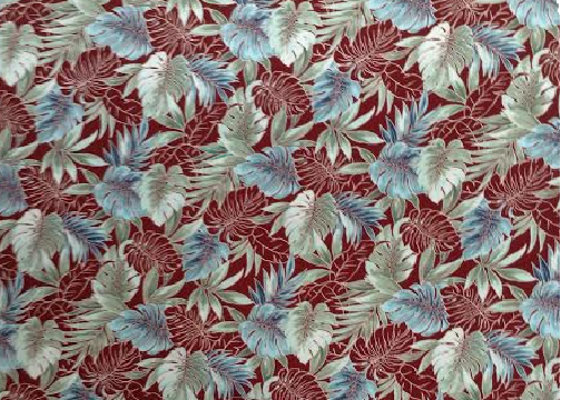 40'Omalu Tropical fabric leafy botanical design, including Palm leaf, monstera
, and plumeria all over design.