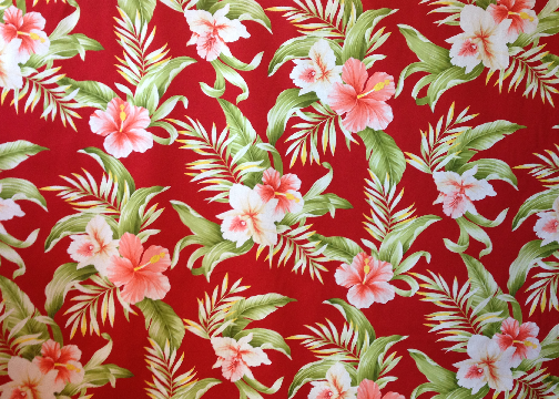 40wena - Barkcloth Hawaii Fabrics - Vintage Style Hawaiian Fabric Tropical Botanical Vintage Hawaiian Fabric Hawaiian botanical textile with hibiscus and orchid flowers cotton fabric.