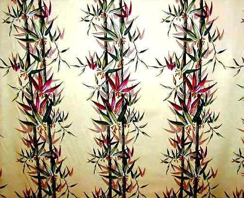 50bam Tropical Hawaiian Tropical Hawaiian bamboo on a non-upholstery barkcloth fabric..