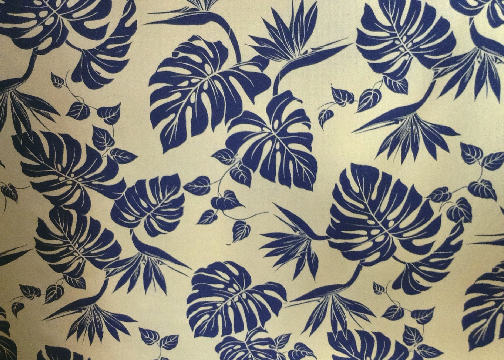 50bird monstera
 Tropical Botanical Vintage Hawaiian Barkcloth Fabric -  leafy reversible cotton apparel fabric with monstera
 leaves and birds of paradise flowers.
