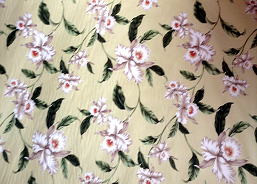 50'okika  - Barkcloth Hawaii Fabrics - Tropical Botanical Vintage Hawaiian Fabric.c with Orchid flowers on apparel cotton..