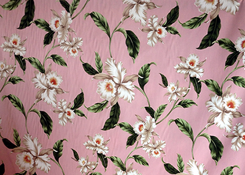 60'okika  - Barkcloth Hawaii Fabrics - Tropical Botanical Vintage Hawaiian Fabric. with Orchid flowers on apparel cotton..