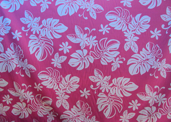 60uhina Tropical Botanical Vintage Hawaiian Fabric Hawaiian pink & white plumeria flowers on a broadcloth apparel.