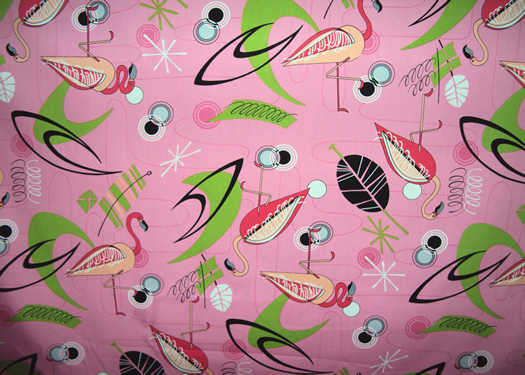 60welo Tropical Hawaiian Tropical Hawaiian abstract atomic, sixties, 60's, flamingo, space-age cotton fabric.