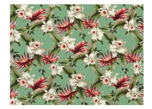Tropical Hawaiian vintage orchid flowers, cotton non-upholstery barkcloth fabric.