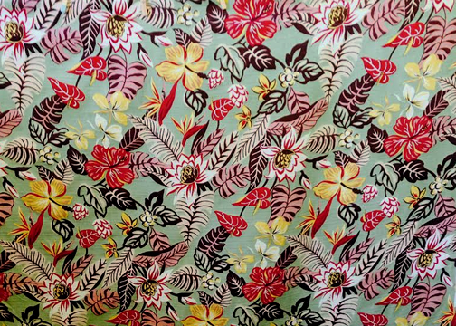 Tropical Hawaiian vintage orchid flowers, cotton non-upholstery barkcloth fabric.