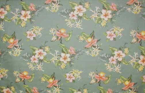 70pala Tropical Hawaiian Hibiscus, Ginger & orchids flowers, silky cotton apparel fabric..
