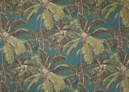 70pama Tropical Botanical Vintage Hawaiian Fabric 70pama palm trees on a cotton apparel fabric.