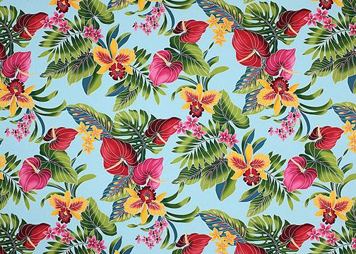 80'eu'eu Tropical Botanical Vintage Hawaiian Fabric -  plumeria,anthurium &orchid flowrers, apparel cotton Hawaiian vintage style fabric.