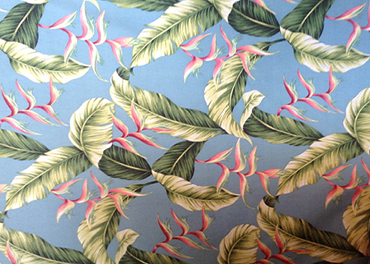 80palule Tropical Botanical Vintage Hawaiian Fabric Heliconia flowers, banana leaf, apparel cotton, Hawaiian vintage style fabric.