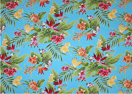 80waina stylized, brightly-colored bird of paradise, naholo
, palm fronds and leaves apparel cotton, Tropical Botanical Vintage Hawaiian Fabric Hawaiian vintage style fabric.