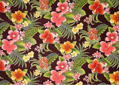 kokoleka stylized, brightly-colored bird of paradise, monstera, palm fronds and leaves apparel cotton, Tropical Botanical Vintage Hawaiian Fabric vintage style fabric.