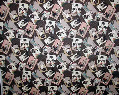 90nipoa Geisha girls with fans, Japanese fabric, cotton apparel fabric.