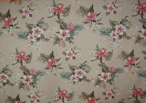 90pala Tropical Hawaiian Hibiscus, Ginger & orchids flowers, silky cotton apparel fabric..