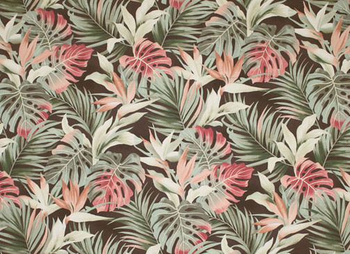 90ukali  - Barkcloth Hawaii Fabrics - Vintage Style Hawaiian Botanical Fabric a tropical Bird of paradise, naholo
, and palm fronds on a cotton apparel fabric.