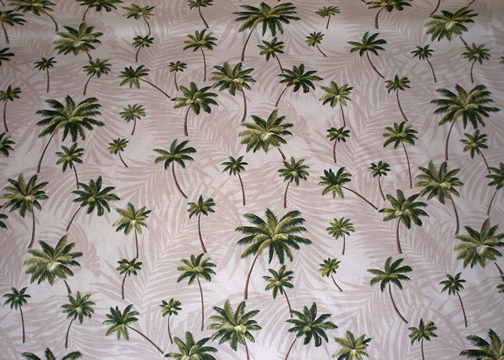 ani tan Tropical Hawaiian Tropical Hawaiian palm trees, cotton bark crepe upholstery fabric.