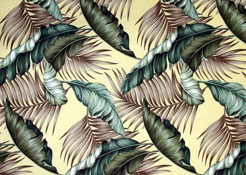 Banana Leaf Taupe Tropical Hawaiian banana leaf upholstery barkcloth fabric.