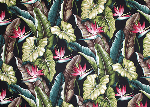 Bird Of Paradise Tropical Botanical Vintage Hawaiian Barkcloth Fabric - Bird of paradise flowers and Leaves on upholstery bark cloth fabric.