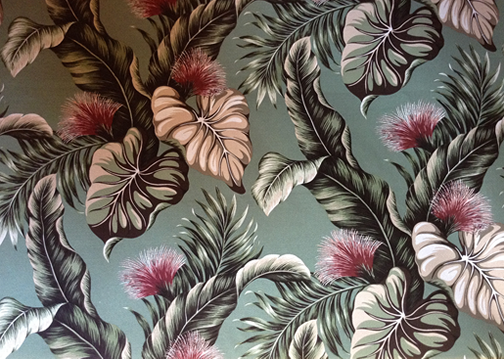 Hahalani Tropical Botanical Vintage Hawaiian Fabric Hawaiian Leahua flowers, cotton upholstery fabric.