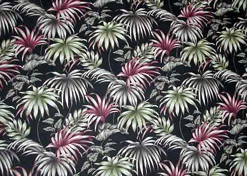 kava black Tropical Hawaiian Palm Fonds on bark crepe textured  bark cloth fabric.