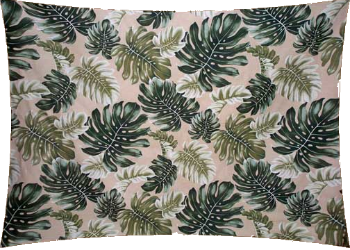 Lau Tan Tropical Hawaiian leafy on a cotton Bark Cloth fabric..
