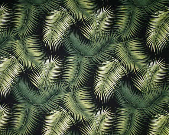 mana black Tropical Hawaiian palm fronds, cotton nubby bark cloth upholstery fabric