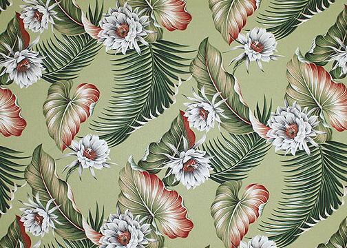 90Night Blooming ceres flowers Tropical Hawaiian fabric - taupe cotton non-upholstery barkcloth fabric.