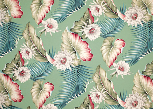 Night Blooming Sage - ceres flowers Tropical Hawaiian fabric - Sage cotton non-upholstery barkcloth fabric.