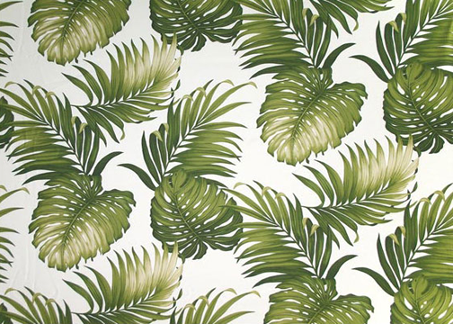 Oasis ivory Leafy Print on cotton upholstery bark cloth.