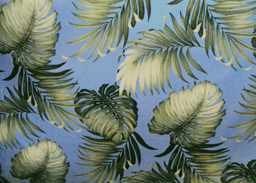 Oasis Slate Leafy Print on cotton upholstery bark cloth.