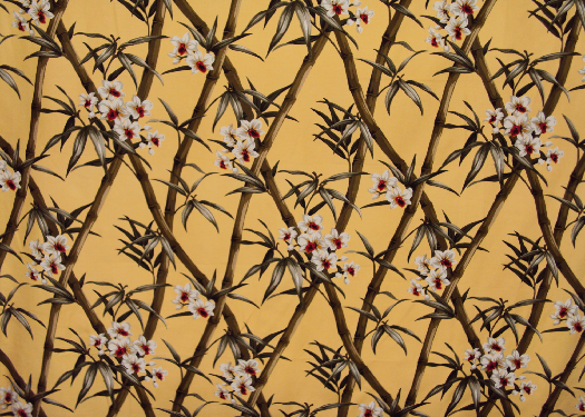 Ohe Yellow Tropical Botanical Vintage Hawaiian Fabric Tropical Botanical Vintage Hawaiian Fabric Bamboo Bark Cloth Upholstery fabric.