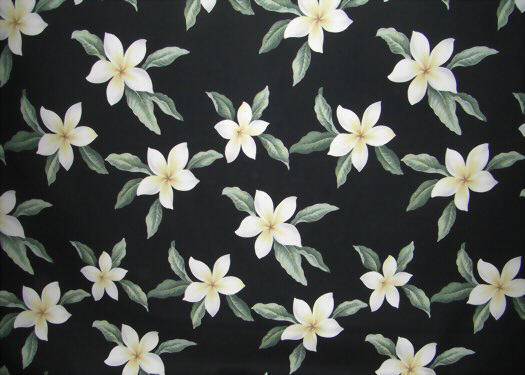 Plumeria Black Tropical Hawaiian Plumeria Frangipani Flowers on a cotton Upholstery Fabric.