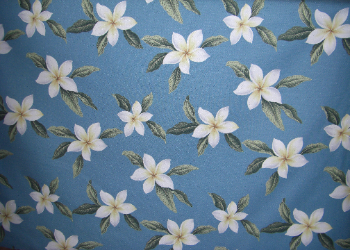 Plumeria Blue Tropical Hawaiian Plumeria Frangipani Flowers on a cotton Upholstery Fabric.