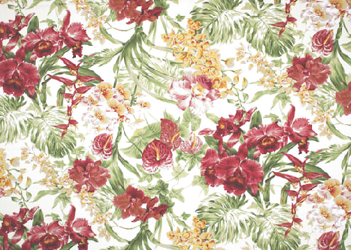 Summertime Ivory Tropical Botanical Vintage Hawaiian Fabric Hawaiian floral print on a cotton upholstery twill fabric.