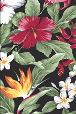 10noke Tropical design, clustered bird of paradise, plumeria (frangipani), heliconia, hibiscus and leaves, all over design