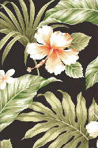 10oloolo Tropical Hawaiian heliconia, hibiscus and plumeria flowers on an apparel.