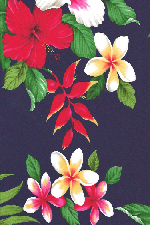 20oloolo Tropical Hawaiian heliconia, hibiscus and plumeria flowers on an apparel.
