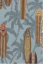20surfsup surfboards, and palm trees on a slate blue reversible apparel cotton, - tropical vintage style, Hawaiian botanical fabric..