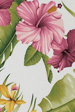 Hamakua White Tropical Ginger Orchids on cotton bark crepe textured bark cloth.