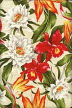 30hukilau Hibiscus, bird of paradise, & protea - cotton barkcloth fabric  - tropical vintage style, Hawaiian botanical fabric.