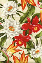 30hukilau Hibiscus, bird of paradise, & protea - cotton barkcloth fabric Hawaiian vintage style fabric