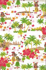 30hula Vintage Style Hawaiian Fabrics Tropical fabric - Hula girls, palm trees and hibiscus flowers.