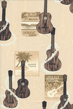 30kanoa Vintage Style Hawaiian Fabrics Tropical fabric - ukulele, palm trees and lei flowers.
