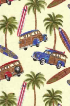 30muku palm trees, apparel cotton, woodies, woodys, surfboards, Hawaiian vintage style fabric