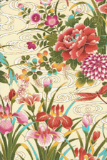 30ohiohi - Barkcloth Hawaii Fabrics - Vintage Style Hawaiian Botanical Fabric a tropical Oriental Asian flowers on a cotton apparel fabric.