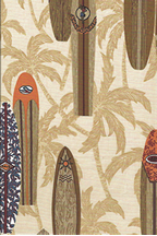 30surfsup surfboards, and palm trees on a natural reversible apparel cotton,  - tropical vintage style, Hawaiian botanical flower fabric..