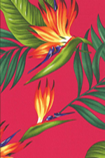 40lawa - Tropical Hawaiian Bird of Paradise flowers and leafy palm fronds cotton poplin apparel fabric.