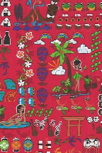 40nakeke Barkcloth Hawaii Fabrics - Vintage Style Hawaiian Fabrics Hula 
	Girls and other fun characters on cotton poplin apparel fabric.