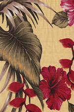 50anea Hibiscus & Heliconia on non-upholstery bark cloth fabric