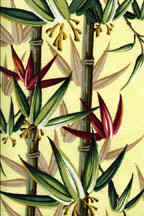 50bam Bamboo stalks with flowers on non-upholstery bark cloth fabric